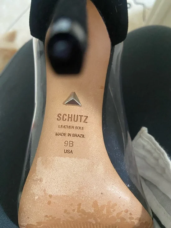 SCHUTZ Red Suede and Black Clear-Panel Stilettos - Picture 3 of 6